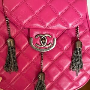 CHANEL Fuchsia Quilted Crossbody Bag with Chain Tassels